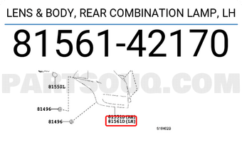 Toyota 8156142170 LENS & BODY, REAR COMBINATION LAMP, LH