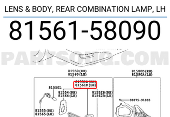 Toyota 8156158090 LENS & BODY, REAR COMBINATION LAMP, LH