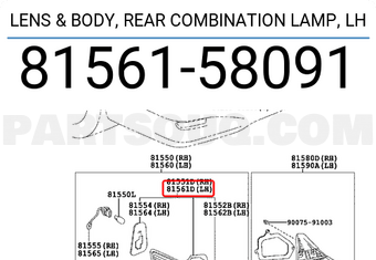 Toyota 8156158091 LENS & BODY, REAR COMBINATION LAMP, LH