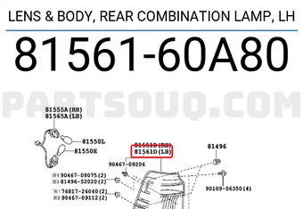 Toyota 8156160A80 LENS & BODY, REAR COMBINATION LAMP, LH