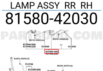 Toyota 8158042030 LAMP ASSY RR RH