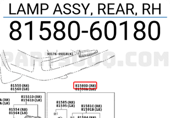 Toyota 8158060180 LAMP ASSY, REAR, RH