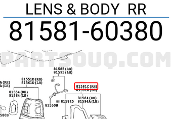 Toyota 8158160380 LENS & BODY RR