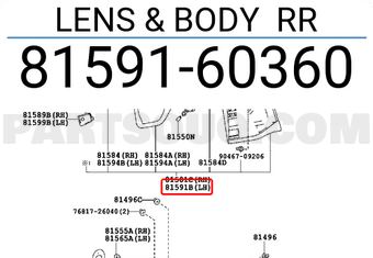 Toyota 8159160360 LENS & BODY RR