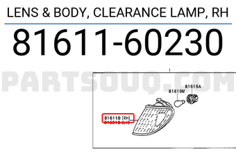Toyota 8161160230 LENS & BODY, CLEARANCE LAMP, RH