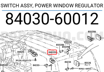 Toyota 8403060012 SWITCH ASSY, POWER WINDOW REGULATOR
