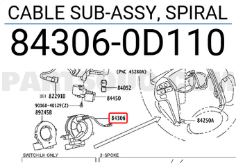 Toyota 843060D110 CABLE SUB-ASSY, SPIRAL