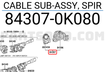 Toyota 843070K080 CABLE SUB-ASSY, SPIR