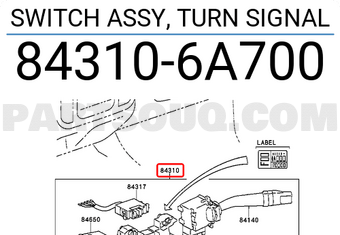 Toyota 843106A700 SWITCH ASSY, TURN SIGNAL