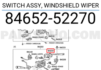 Toyota 8465252270 SWITCH ASSY, WINDSHIELD WIPER