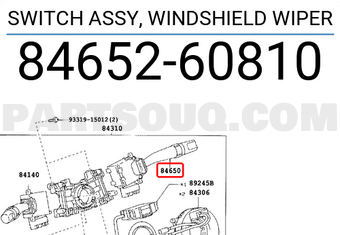 Toyota 8465260810 SWITCH ASSY, WINDSHIELD WIPER