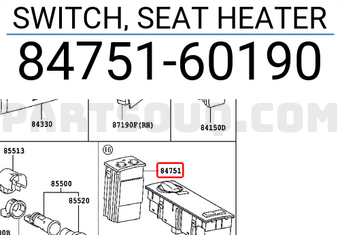 Toyota 8475160190 SWITCH, SEAT HEATER