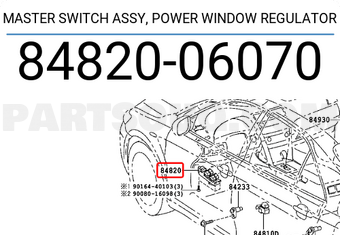 Toyota 8482006070 MASTER SWITCH ASSY, POWER WINDOW REGULATOR