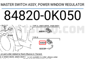 Toyota 848200K050 MASTER SWITCH ASSY, POWER WINDOW REGULATOR