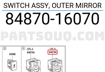Toyota 8487016070 SWITCH ASSY, OUTER MIRROR
