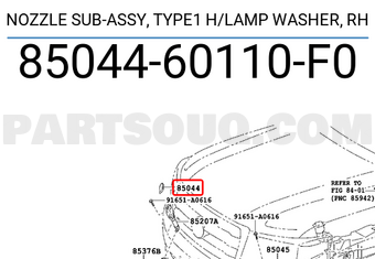 Toyota 8504460110F0 NOZZLE SUB-ASSY, TYPE1 H/LAMP WASHER, RH