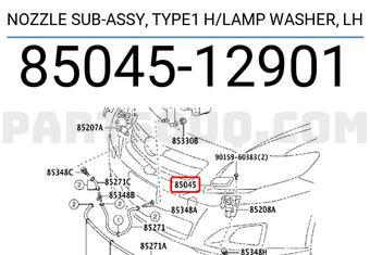 Toyota 8504512901 NOZZLE SUB-ASSY, TYPE1 H/LAMP WASHER, LH