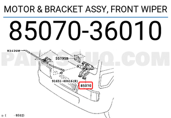 Toyota 8507036010 MOTOR & BRACKET ASSY, FRONT WIPER