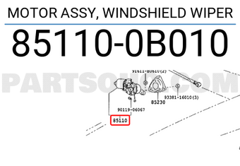 Toyota 851100B010 MOTOR ASSY, WINDSHIELD WIPER