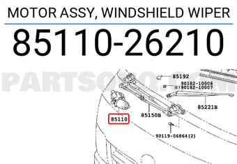 Toyota 8511026210 MOTOR ASSY, WINDSHIELD WIPER