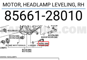 Toyota 8566128010 MOTOR, HEADLAMP LEVELING, RH
