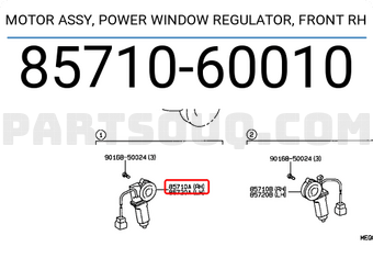 Toyota 8571060010 MOTOR ASSY, POWER WINDOW REGULATOR, FRONT RH