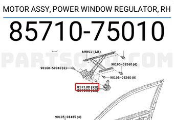 Toyota 8571075010 MOTOR ASSY, POWER WINDOW REGULATOR, RH