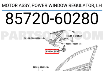 Toyota 8572060280 MOTOR ASSY, POWER WINDOW REGULATOR, LH