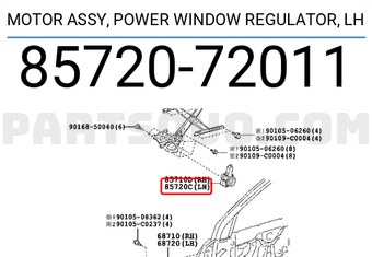 Toyota 8572072011 MOTOR ASSY, POWER WINDOW REGULATOR, LH