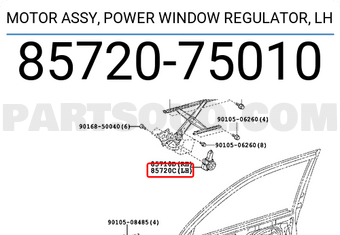 Toyota 8572075010 MOTOR ASSY, POWER WINDOW REGULATOR, LH