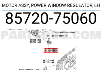 Toyota 8572075060 MOTOR ASSY, POWER WINDOW REGULATOR, LH