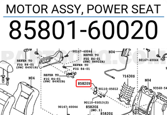 Toyota 8580160020 MOTOR ASSY, POWER SEAT