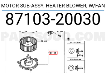 Toyota 8710320030 MOTOR SUB-ASSY, HEATER BLOWER, W/FAN