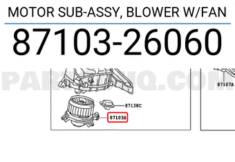 Toyota 8710326060 MOTOR SUB-ASSY, BLOWER W/FAN