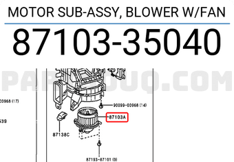 Toyota 8710335040 MOTOR SUB-ASSY, BLOWER W/FAN