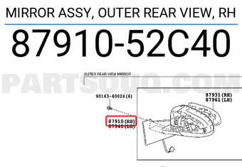 Toyota 8791052C40 MIRROR ASSY, OUTER REAR VIEW, RH
