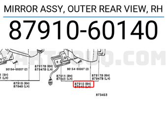 Toyota 8791060140 MIRROR ASSY, OUTER REAR VIEW, RH