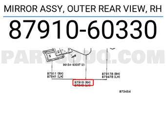 Toyota 8791060330 MIRROR ASSY, OUTER REAR VIEW, RH
