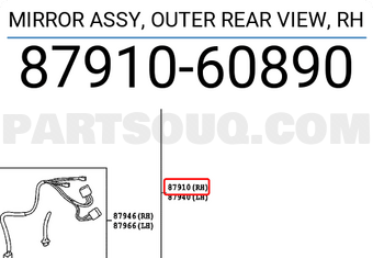 Toyota 8791060890 MIRROR ASSY, OUTER REAR VIEW, RH