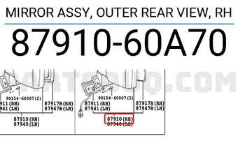 Toyota 8791060A70 MIRROR ASSY, OUTER REAR VIEW, RH