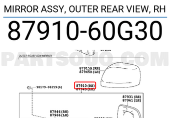 Toyota 8791060G30 MIRROR ASSY, OUTER REAR VIEW, RH