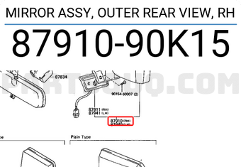 Toyota 8791090K15 MIRROR ASSY, OUTER REAR VIEW, RH