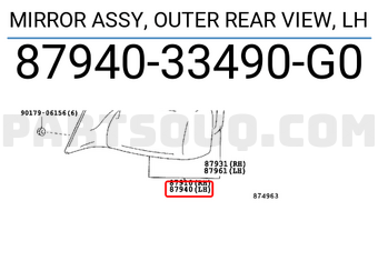Toyota 8794033490G0 MIRROR ASSY, OUTER REAR VIEW, LH