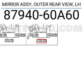 Toyota 8794060A60 MIRROR ASSY, OUTER REAR VIEW, LH