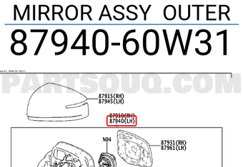Toyota 8794060W31 MIRROR ASSY OUTER
