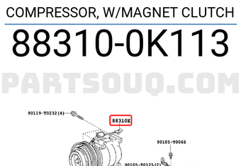 Toyota 883100K113 COMPRESSOR, W/MAGNET CLUTCH