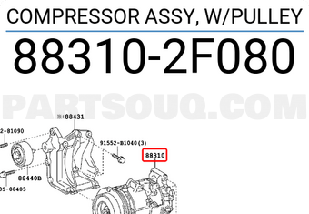 Toyota 883102F080 COMPRESSOR ASSY, W/PULLEY