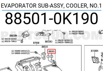 Toyota 885010K190 EVAPORATOR SUB-ASSY, COOLER, NO.1