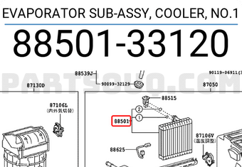 Toyota 8850133120 EVAPORATOR SUB-ASSY, COOLER, NO.1