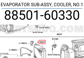 Toyota 8850160330 EVAPORATOR SUB-ASSY, COOLER, NO.1